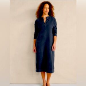 Quiet Luxury Talbots Haven Well Within - WAFFLE GD HENLEY DRESS - Midnight/Navy